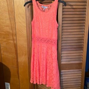 Medium pink lace dress.